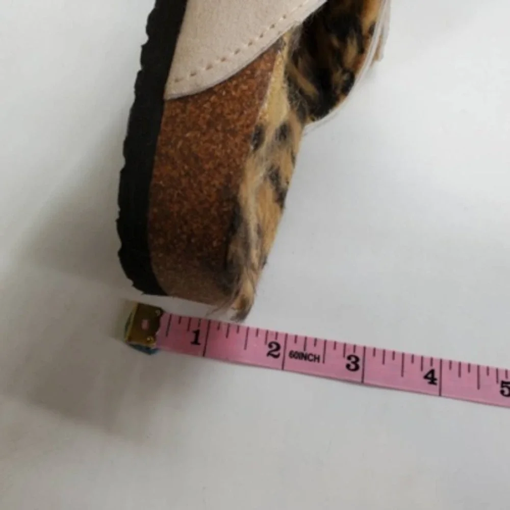 Vintage 93 Shoes Womens Cozi Slides Sandals Beige Leopard Faux Fur 9‎ M